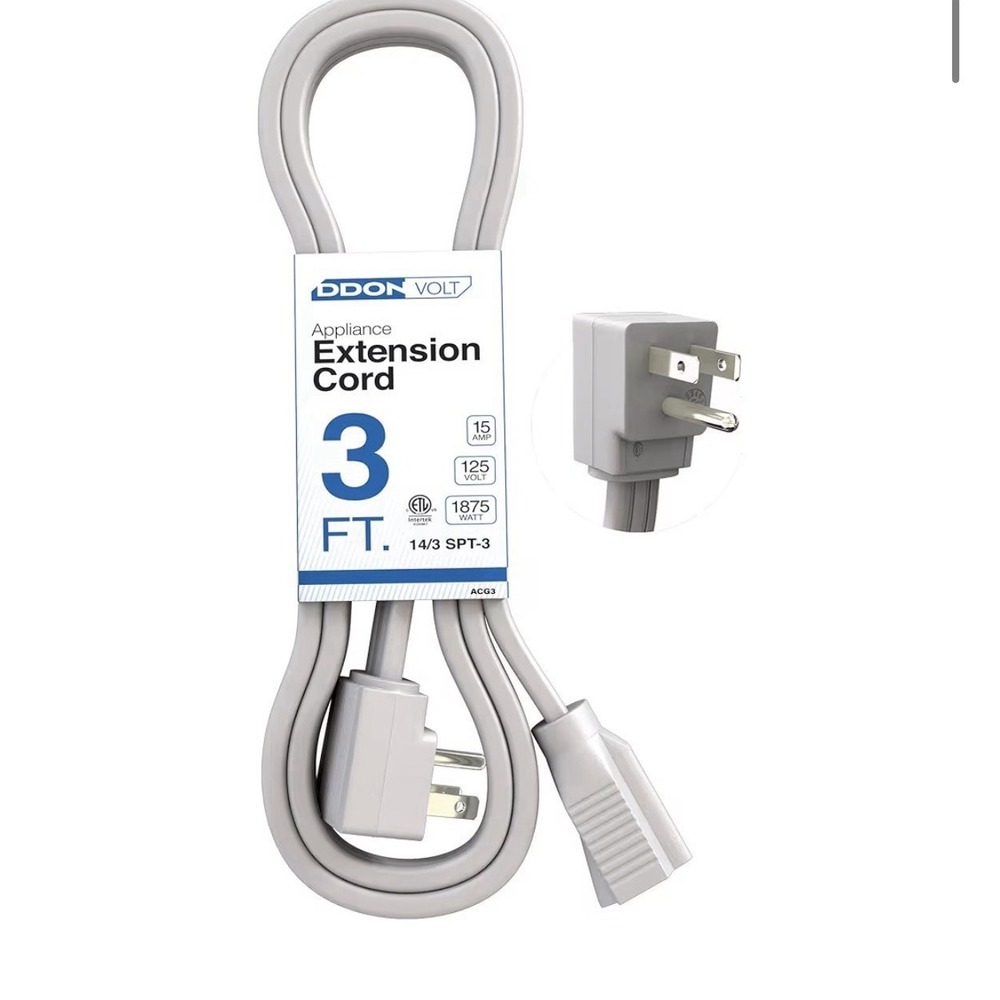 Appliance Extension Cord - 3Ft Heavy Duty Gray 2-pack [i]